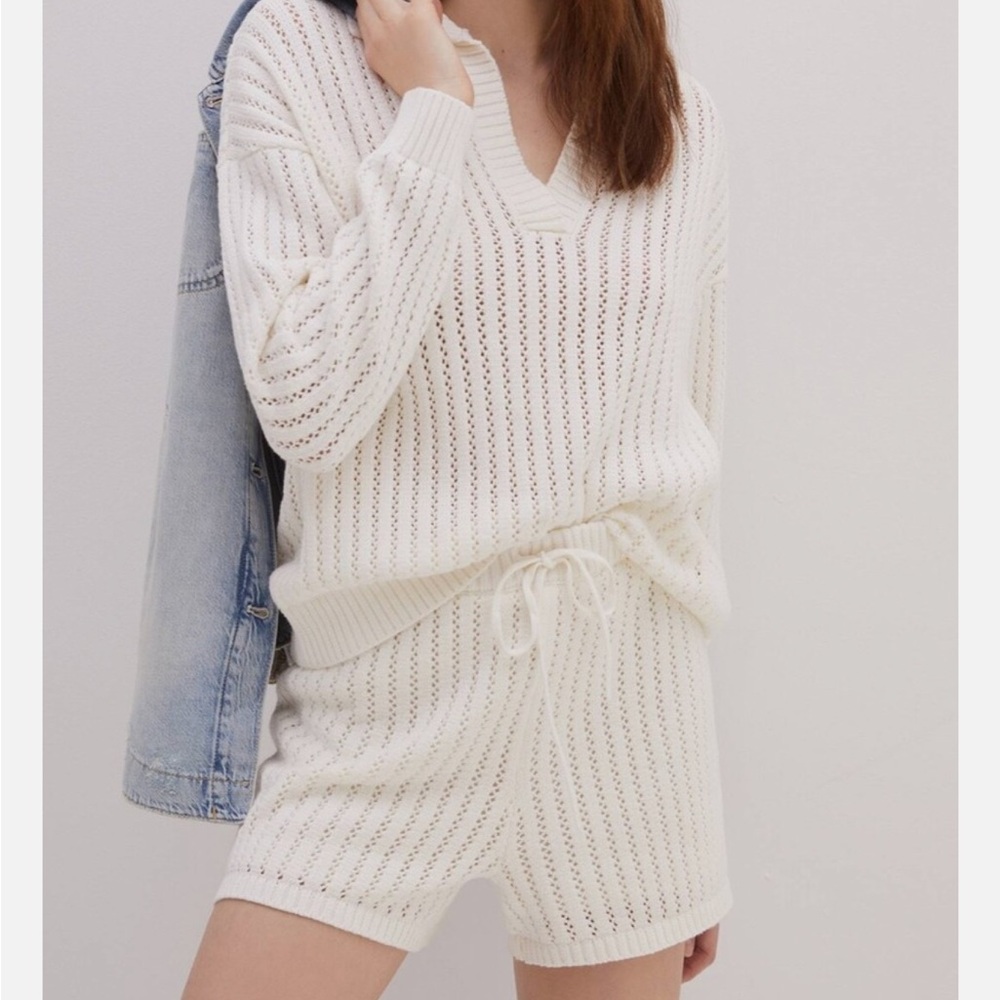 Current Air Cream Knit Collared Sweater set
